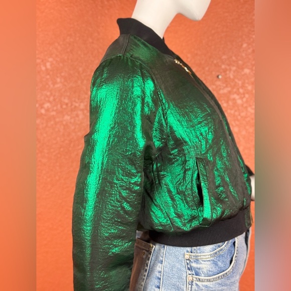 House of Holland Metallic Green Bomber Jacket - Picture 4 of 15